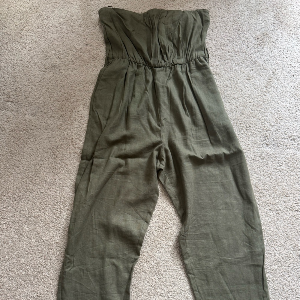 Zara Olive Green Linen-Blend Pants